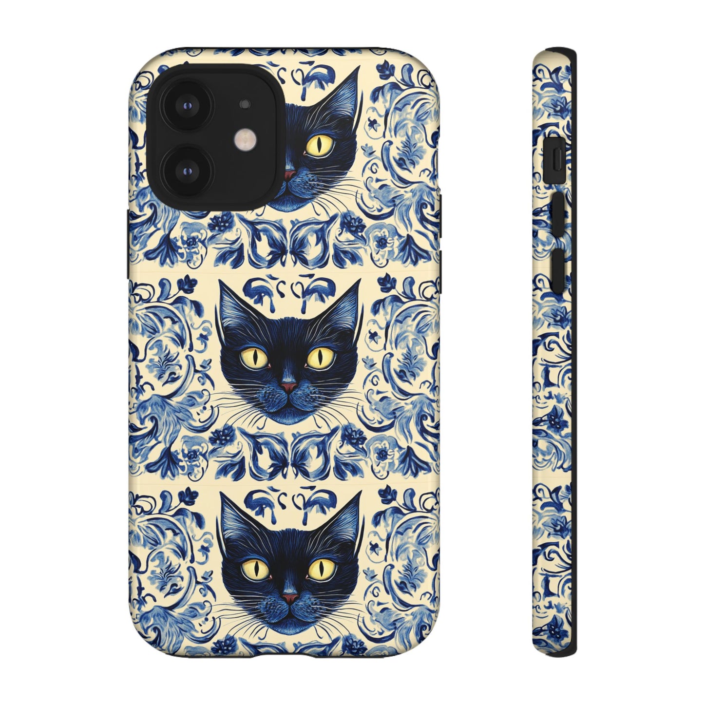 Tough Phone Cases - Mediterranean Tile Motif With Blue Cats