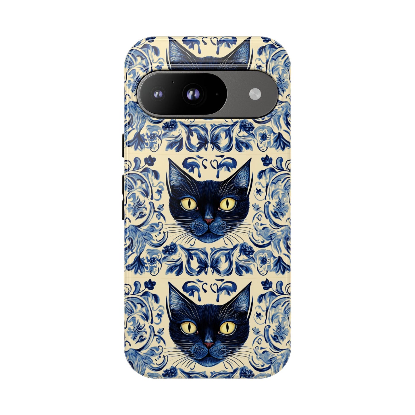 Tough Phone Cases - Mediterranean Tile Motif With Blue Cats