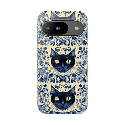 Tough Phone Cases - Mediterranean Tile Motif With Blue Cats