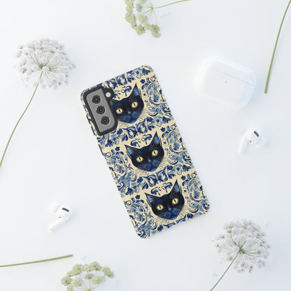 Tough Phone Cases - Mediterranean Tile Motif With Blue Cats