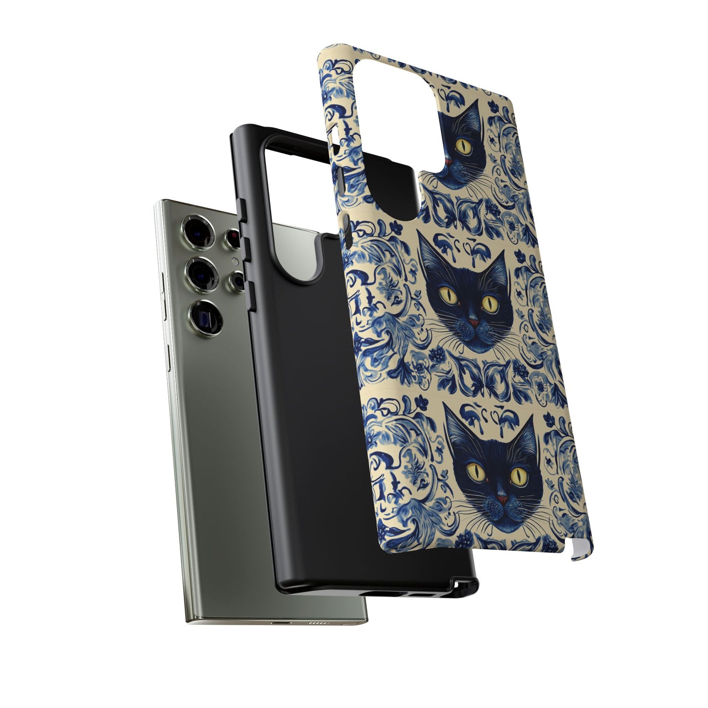 Tough Phone Cases - Mediterranean Tile Motif With Blue Cats