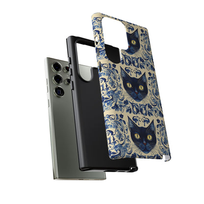 Tough Phone Cases - Mediterranean Tile Motif With Blue Cats