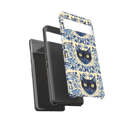 Tough Phone Cases - Mediterranean Tile Motif With Blue Cats