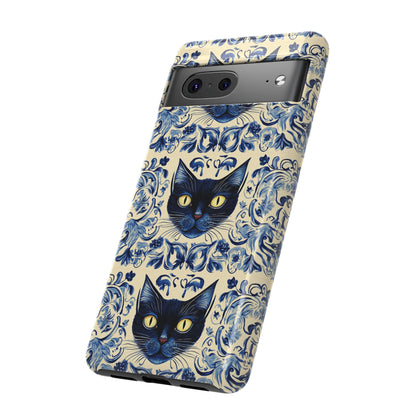 Tough Phone Cases - Mediterranean Tile Motif With Blue Cats