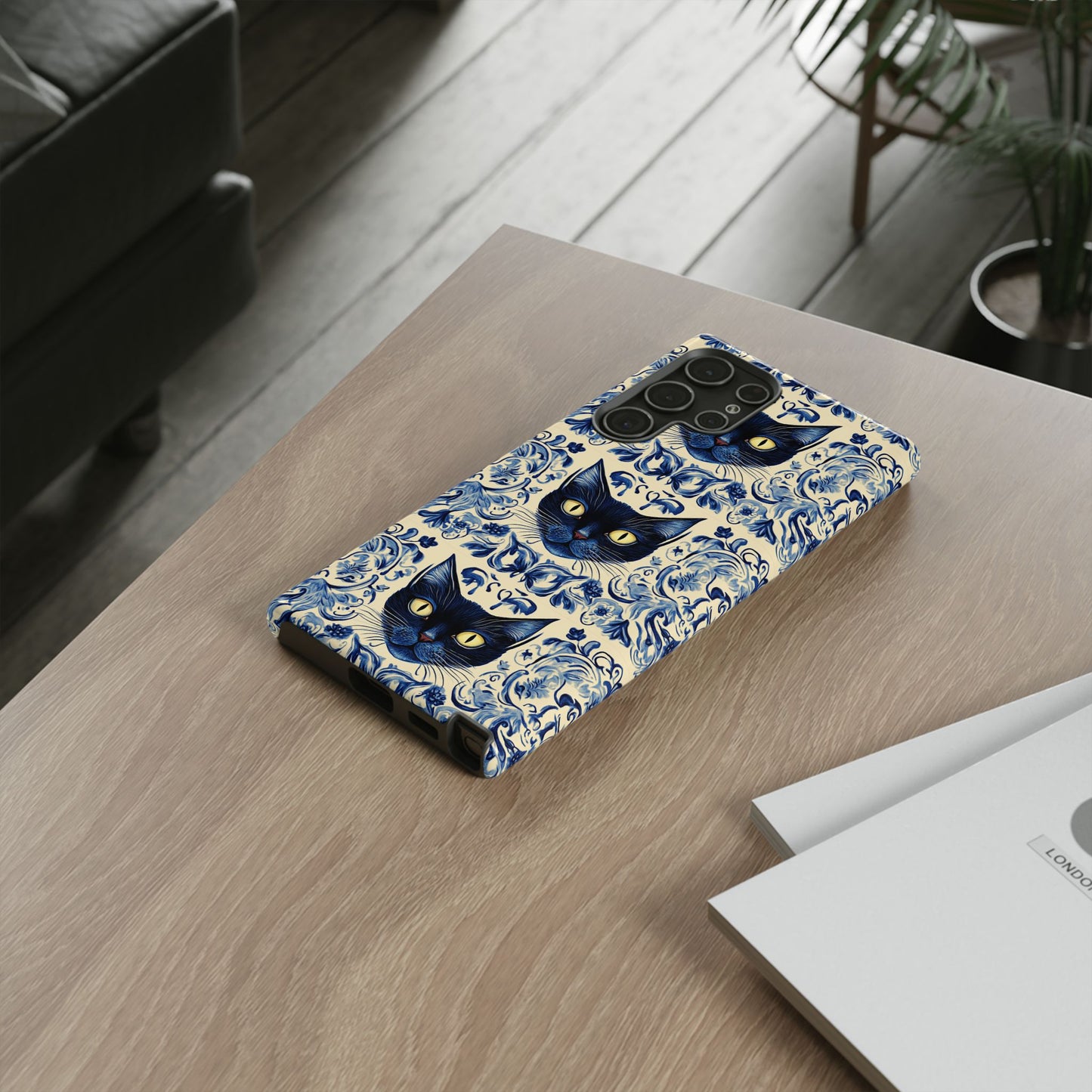 Tough Phone Cases - Mediterranean Tile Motif With Blue Cats