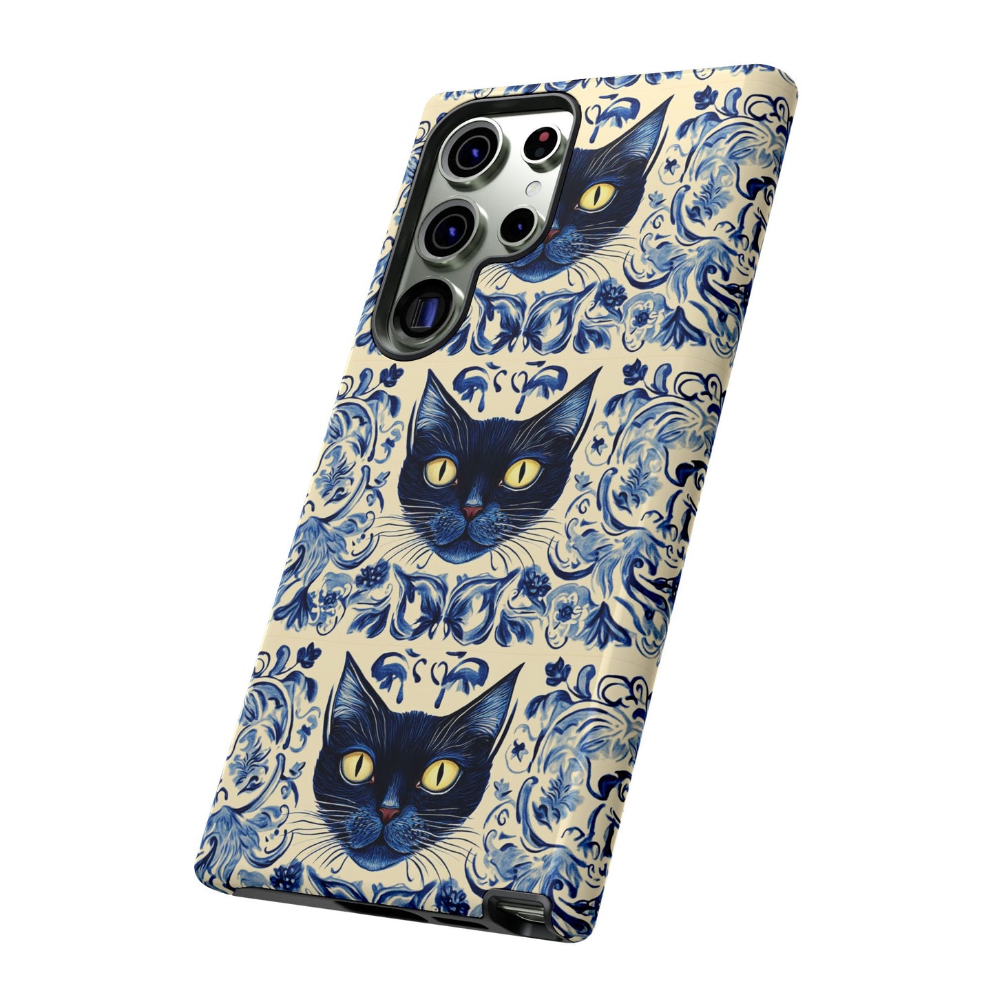 Tough Phone Cases - Mediterranean Tile Motif With Blue Cats