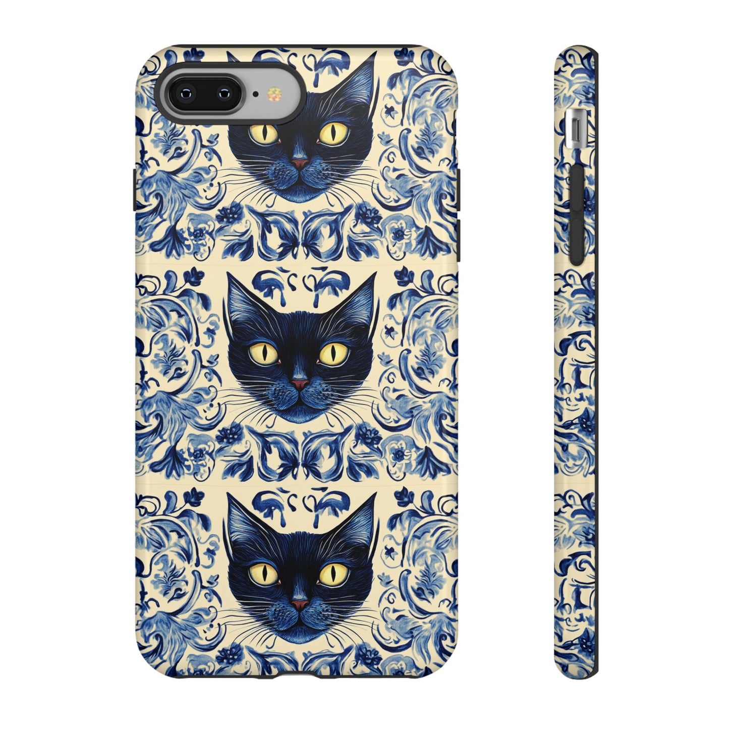 Tough Phone Cases - Mediterranean Tile Motif With Blue Cats