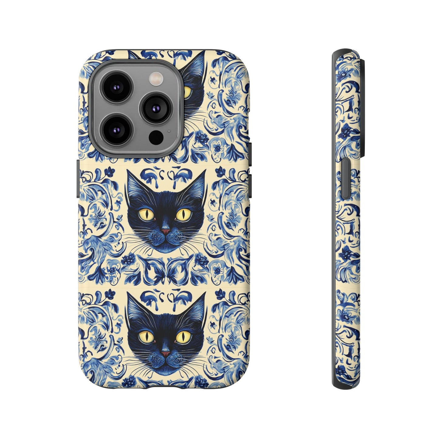 Tough Phone Cases - Mediterranean Tile Motif With Blue Cats