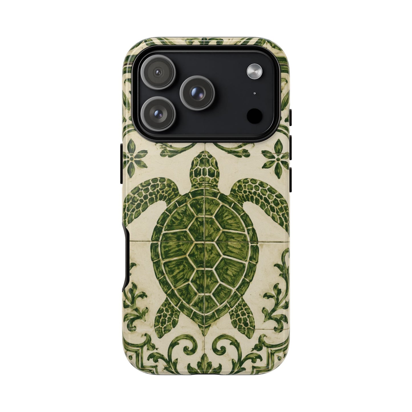 Green Azulejo Sea Turtle Phone Case | Portuguese Tile Coastal iPhone & Samsung Case