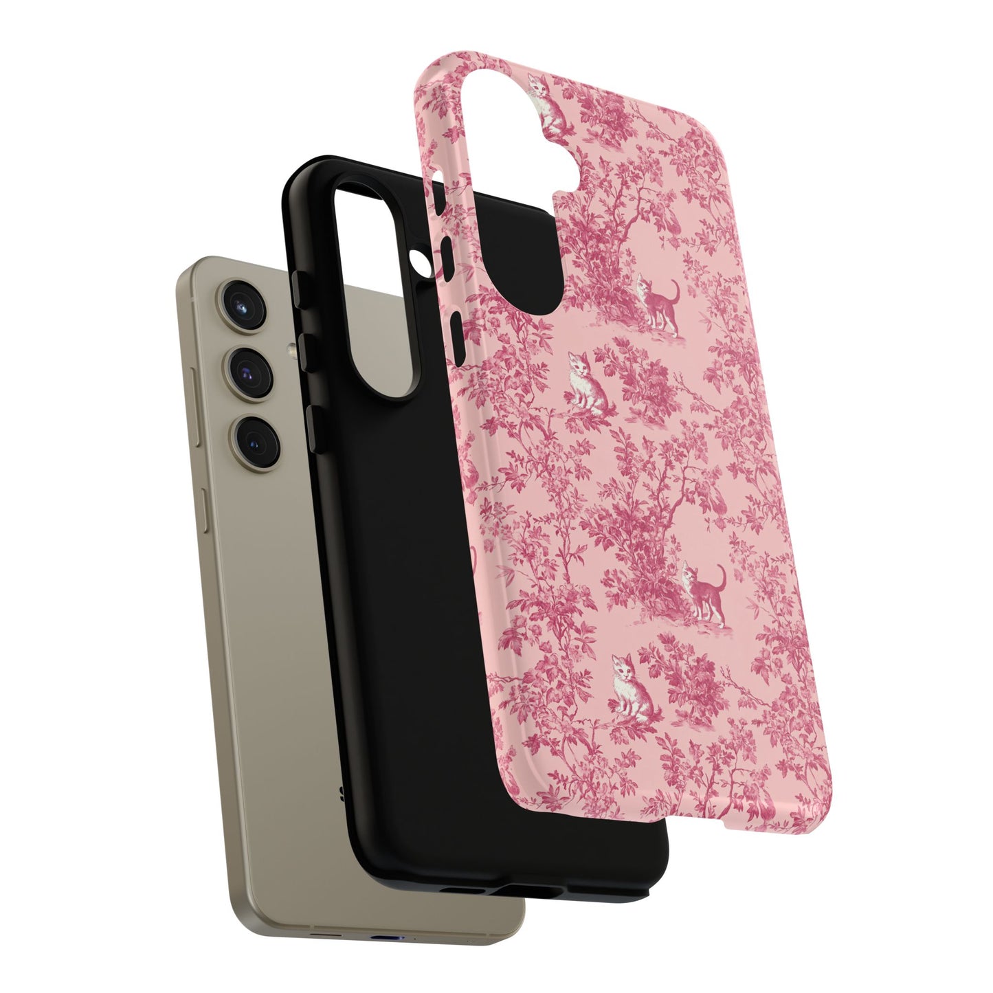 Tough Phone Cases - Cats in Pink Toile De Joyu Motif