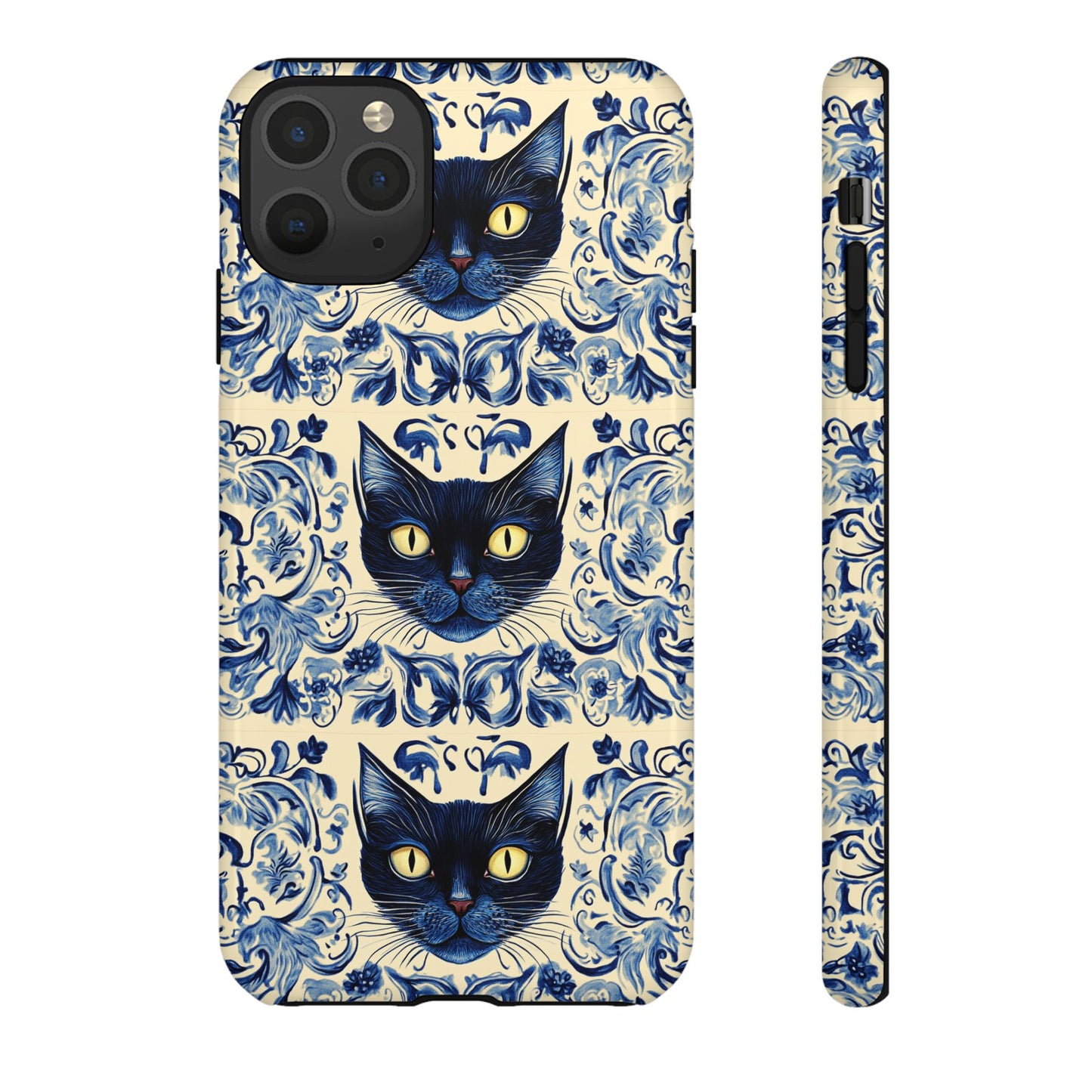 Tough Phone Cases - Mediterranean Tile Motif With Blue Cats