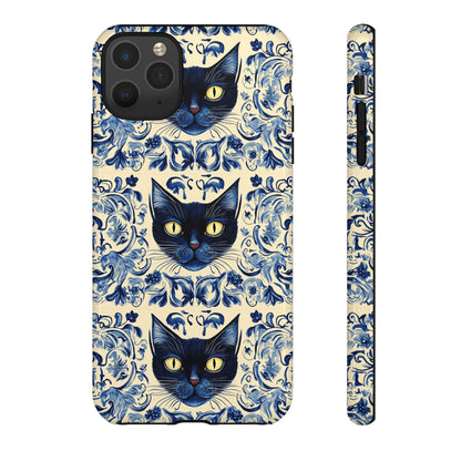 Tough Phone Cases - Mediterranean Tile Motif With Blue Cats