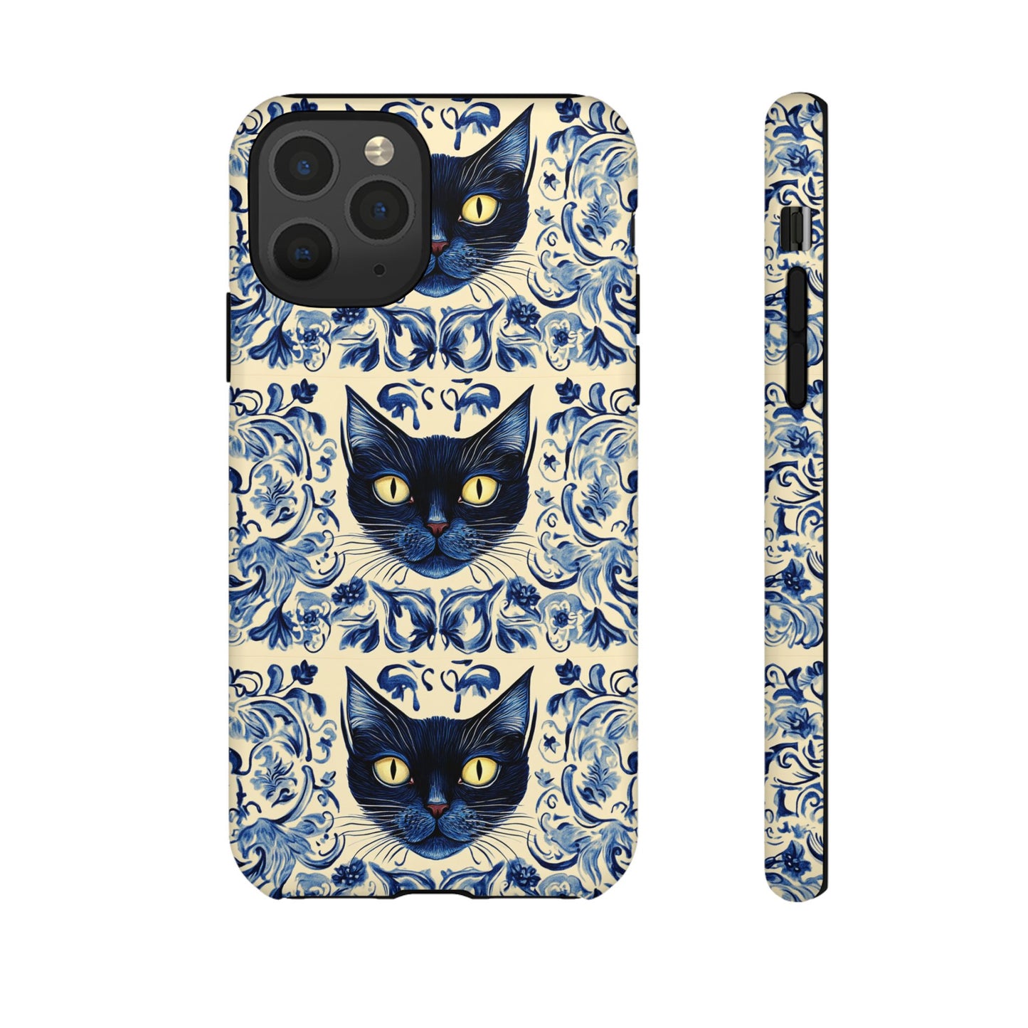 Tough Phone Cases - Mediterranean Tile Motif With Blue Cats