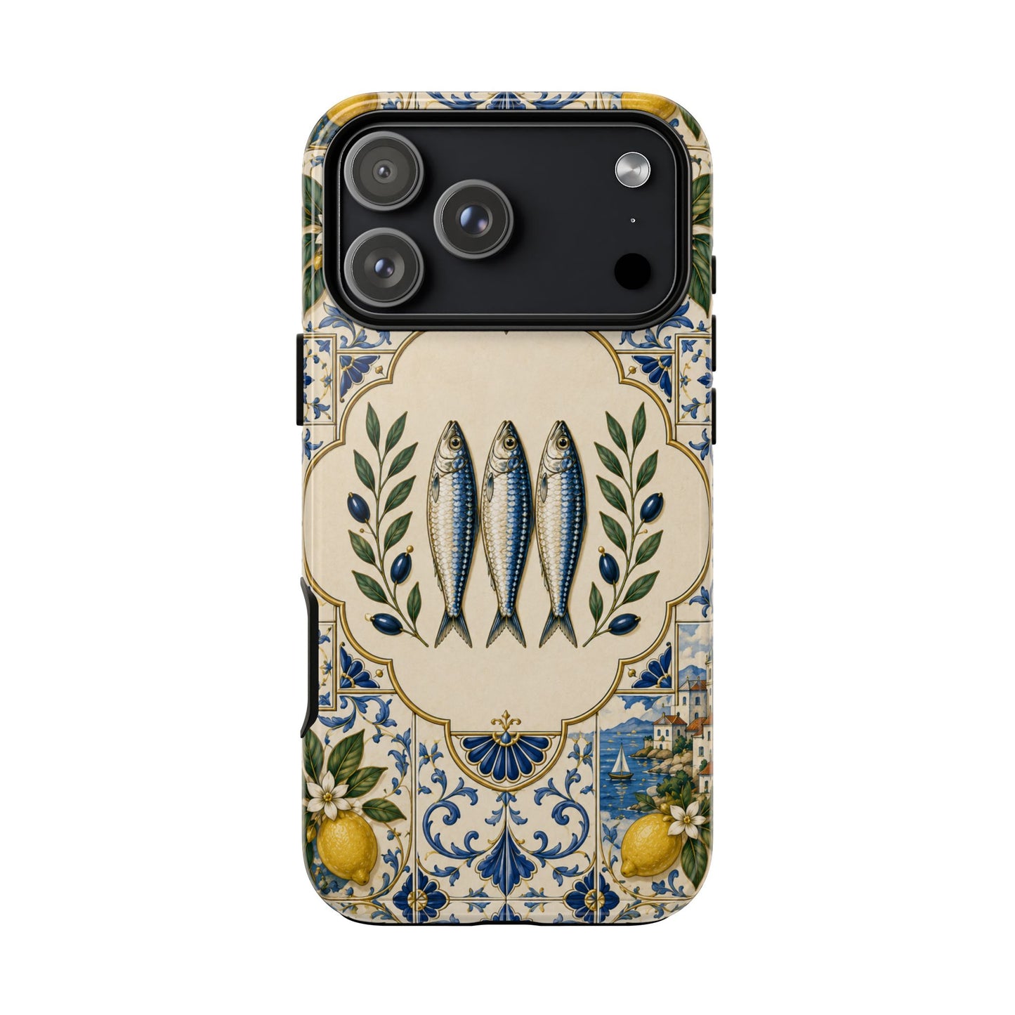 Mediterranean Sardine Phone Case – Portuguese Tile Lemon Coastal Tough Case