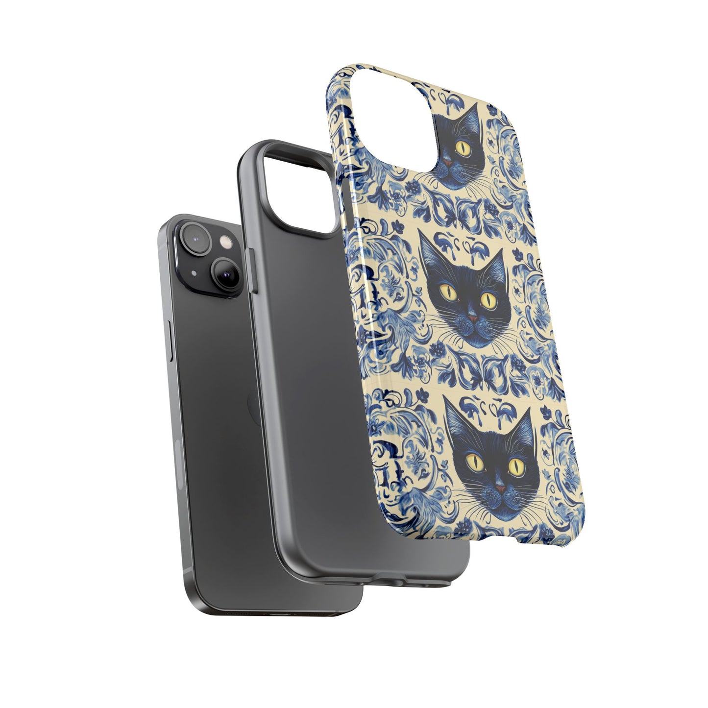 Tough Phone Cases - Mediterranean Tile Motif With Blue Cats