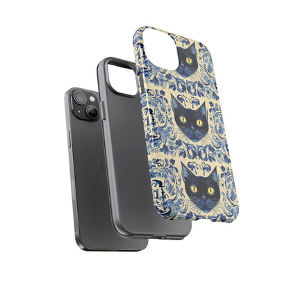 Tough Phone Cases - Mediterranean Tile Motif With Blue Cats