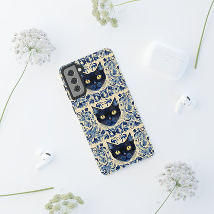 Tough Phone Cases - Mediterranean Tile Motif With Blue Cats