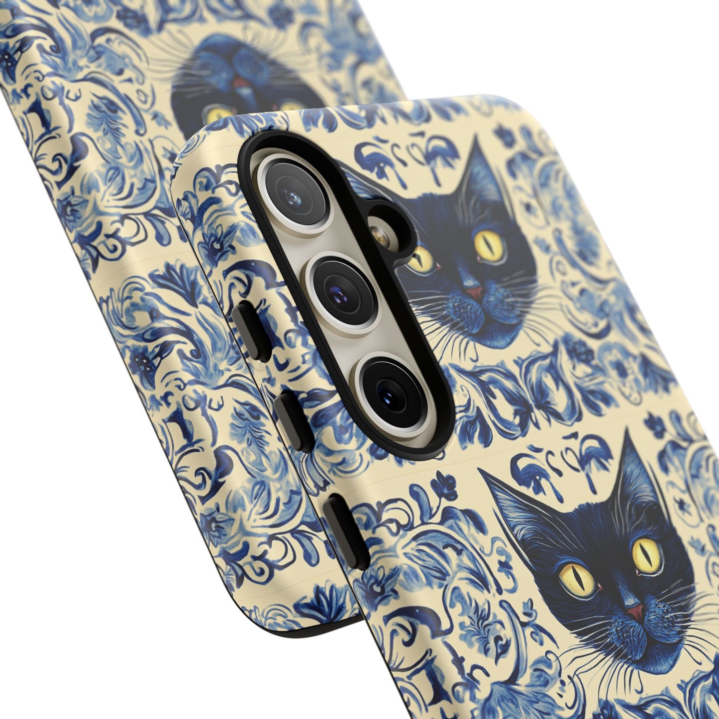 Tough Phone Cases - Mediterranean Tile Motif With Blue Cats