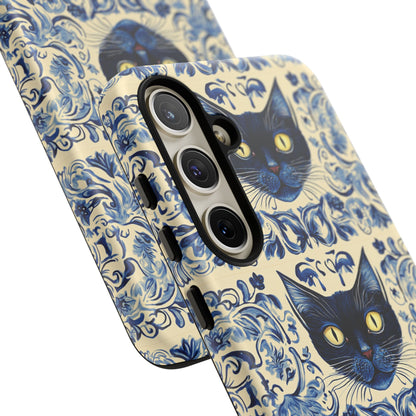 Tough Phone Cases - Mediterranean Tile Motif With Blue Cats