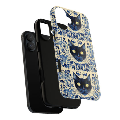 Tough Phone Cases - Mediterranean Tile Motif With Blue Cats