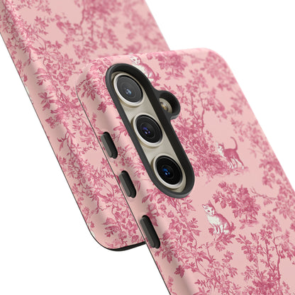 Tough Phone Cases - Cats in Pink Toile De Joyu Motif