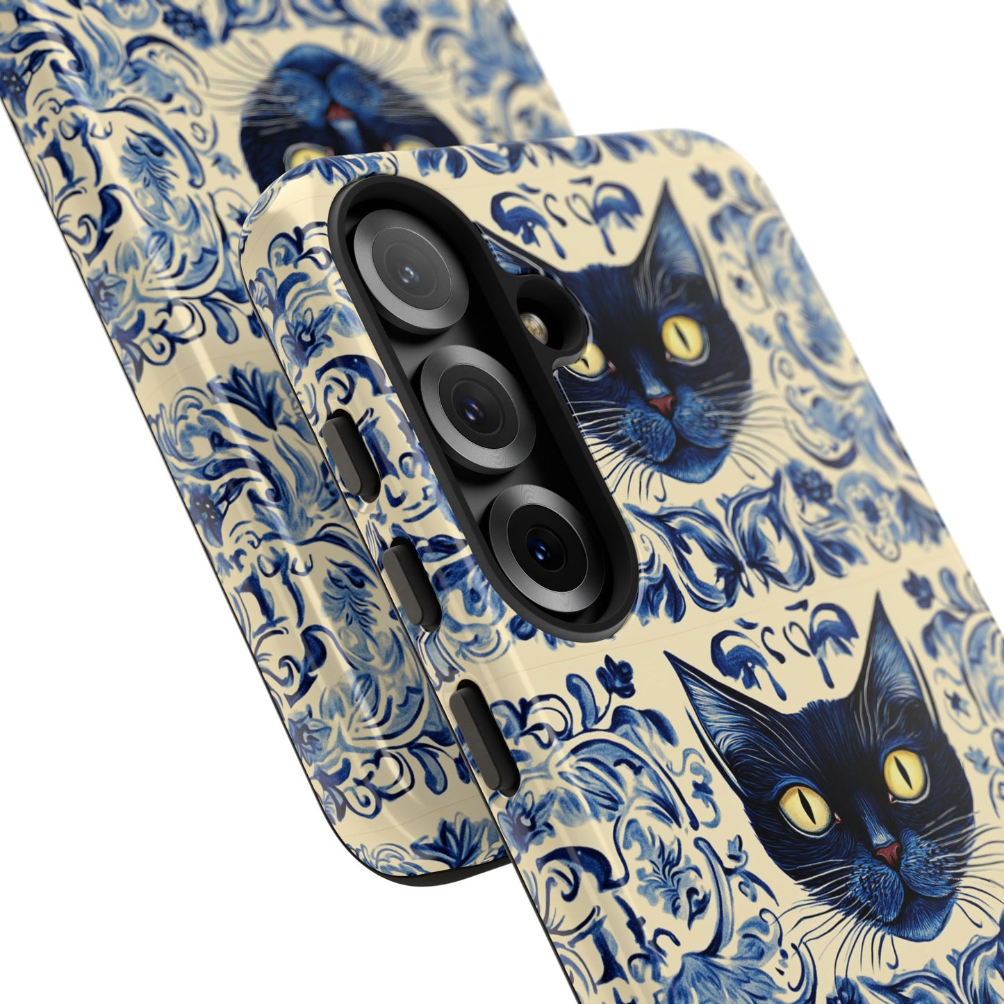 Tough Phone Cases - Mediterranean Tile Motif With Blue Cats