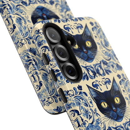 Tough Phone Cases - Mediterranean Tile Motif With Blue Cats