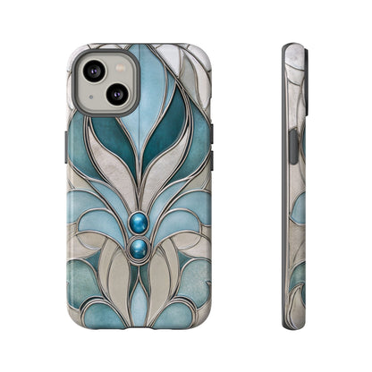 Art Deco Aquamarine Stained Glass Phone Case Luxury Blue iPhone Samsung Pixel Case