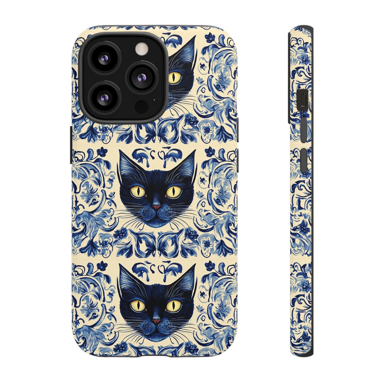 Tough Phone Cases - Mediterranean Tile Motif With Blue Cats