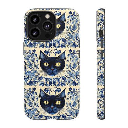 Tough Phone Cases - Mediterranean Tile Motif With Blue Cats