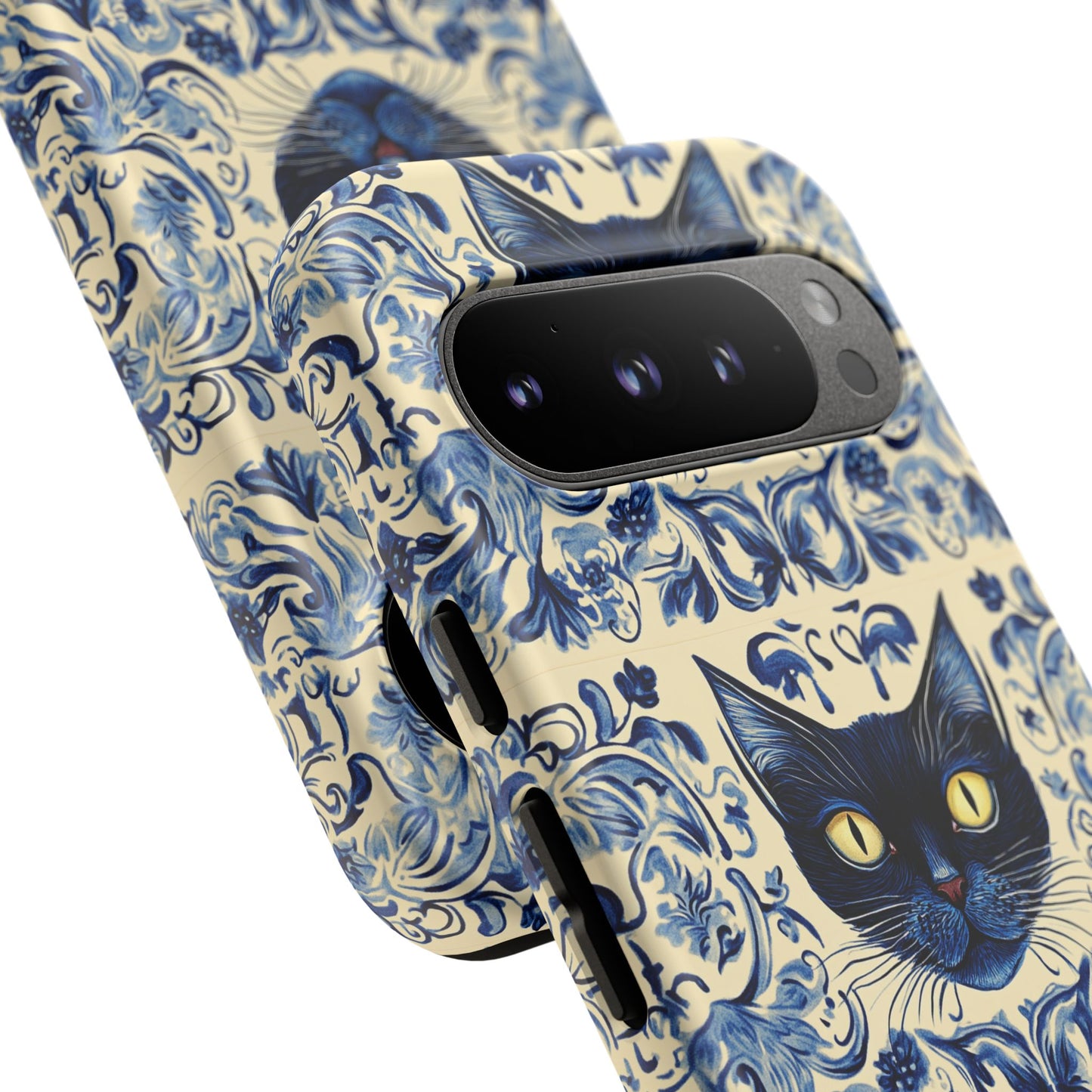 Tough Phone Cases - Mediterranean Tile Motif With Blue Cats