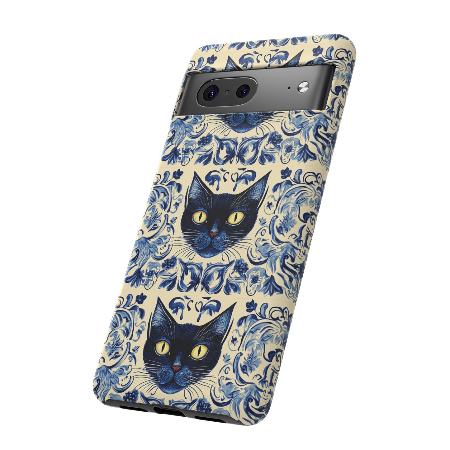 Tough Phone Cases - Mediterranean Tile Motif With Blue Cats
