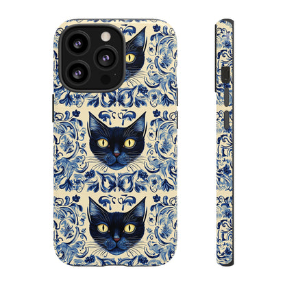Tough Phone Cases - Mediterranean Tile Motif With Blue Cats