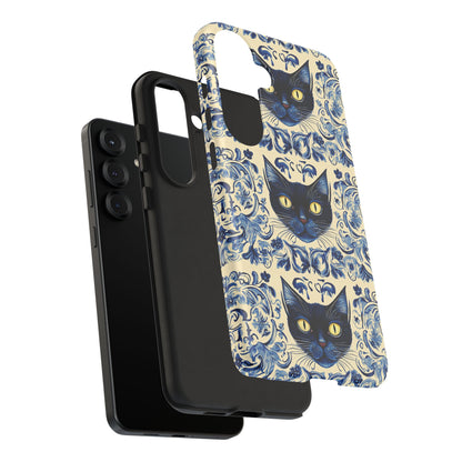 Tough Phone Cases - Mediterranean Tile Motif With Blue Cats