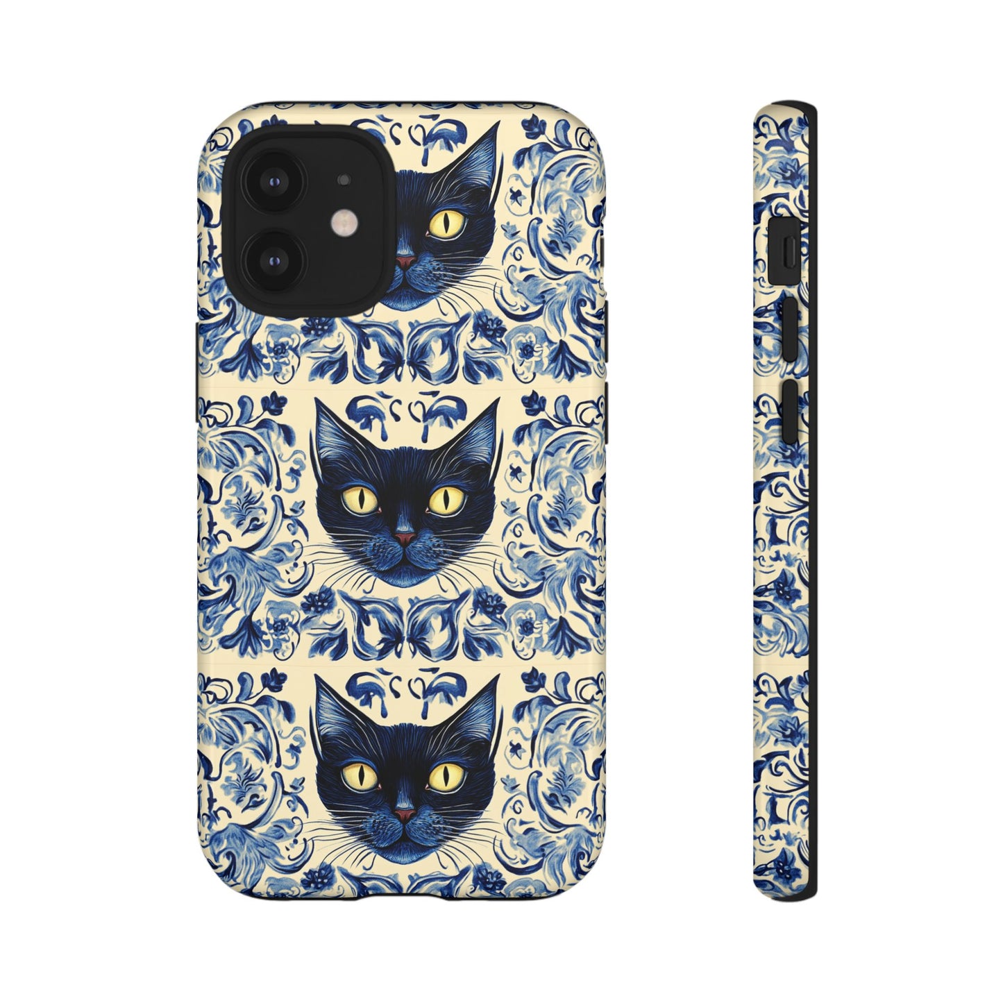 Tough Phone Cases - Mediterranean Tile Motif With Blue Cats