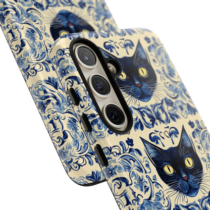 Tough Phone Cases - Mediterranean Tile Motif With Blue Cats