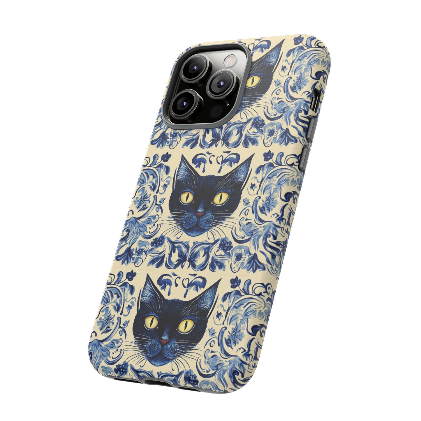 Tough Phone Cases - Mediterranean Tile Motif With Blue Cats