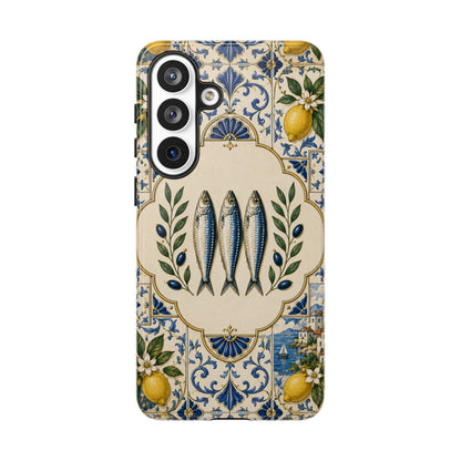 Mediterranean Sardine Phone Case – Portuguese Tile Lemon Coastal Tough Case