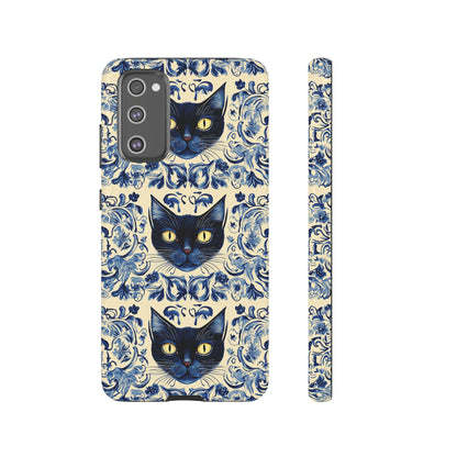 Tough Phone Cases - Mediterranean Tile Motif With Blue Cats