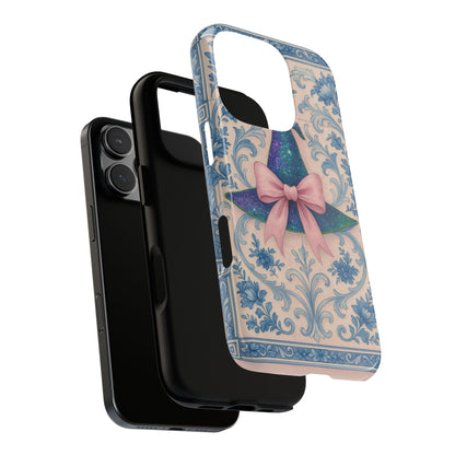 Phone Cases Witches Hat with Coquette Pink Bow in Azulejo Style