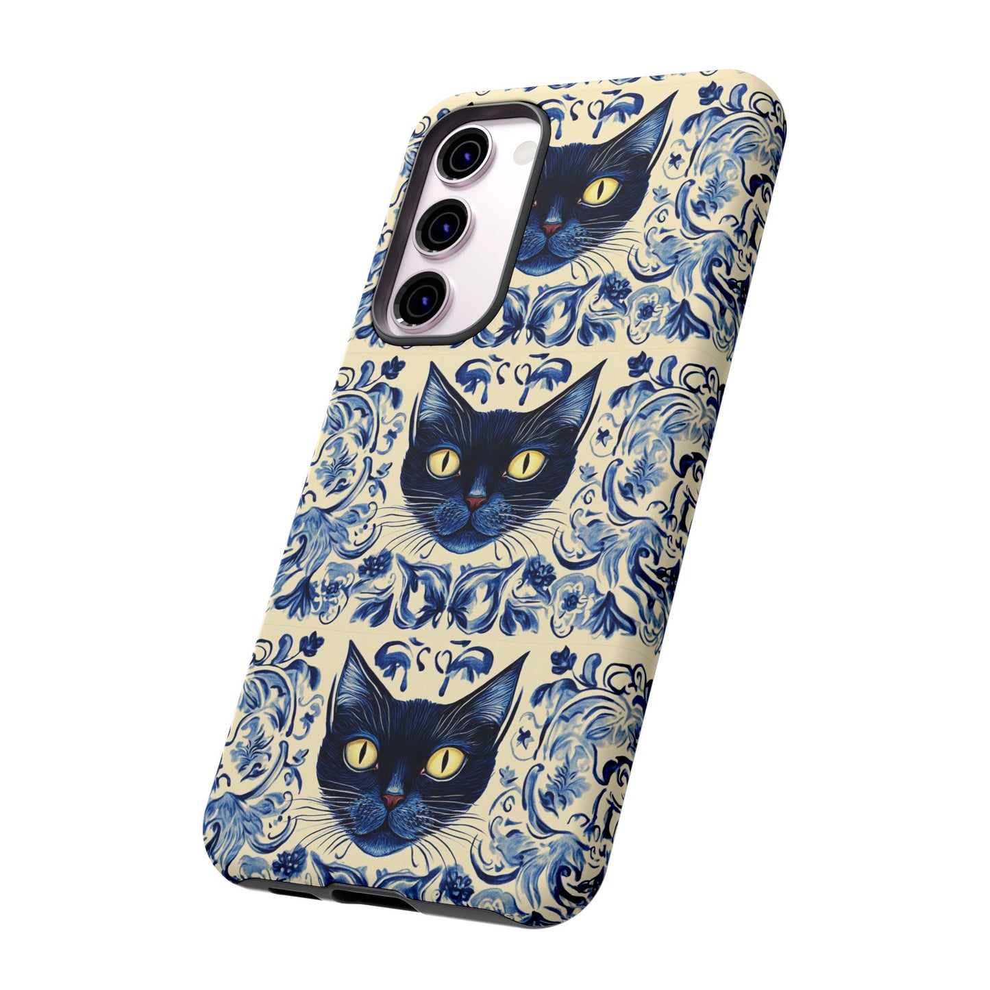 Tough Phone Cases - Mediterranean Tile Motif With Blue Cats
