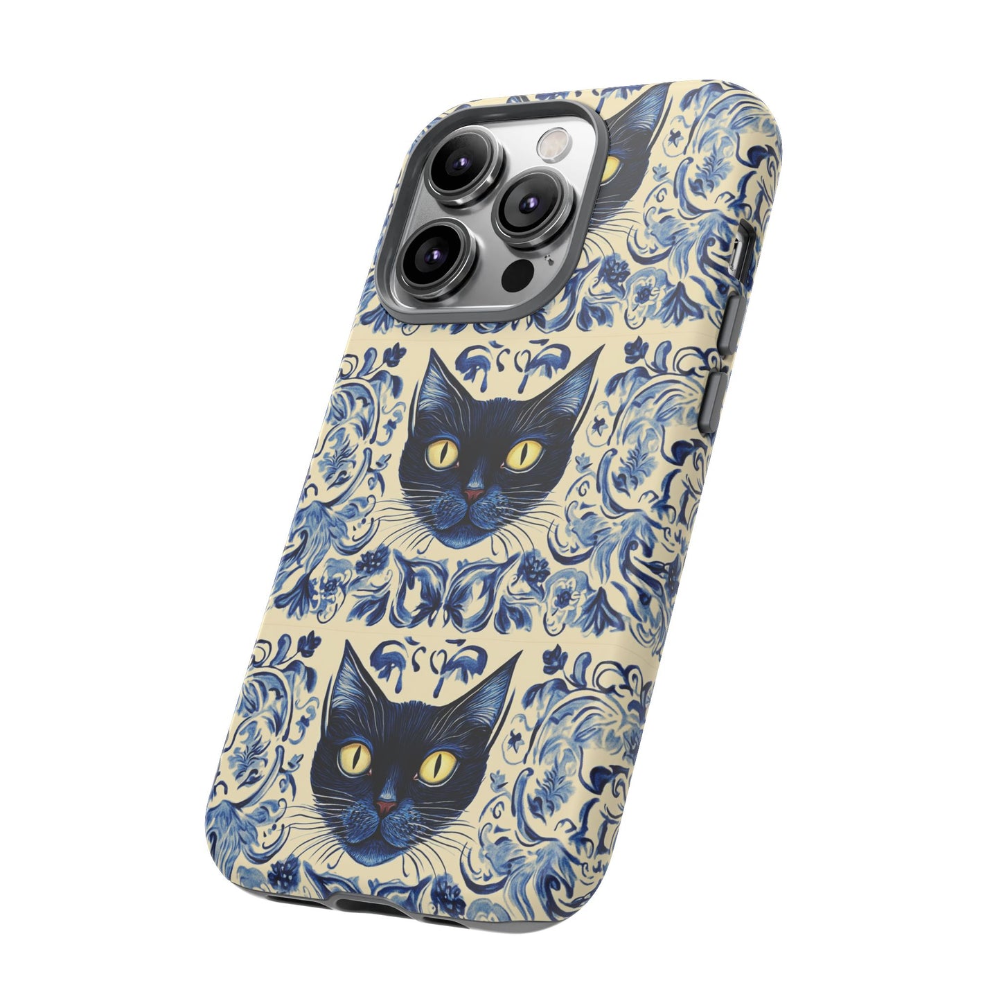 Tough Phone Cases - Mediterranean Tile Motif With Blue Cats