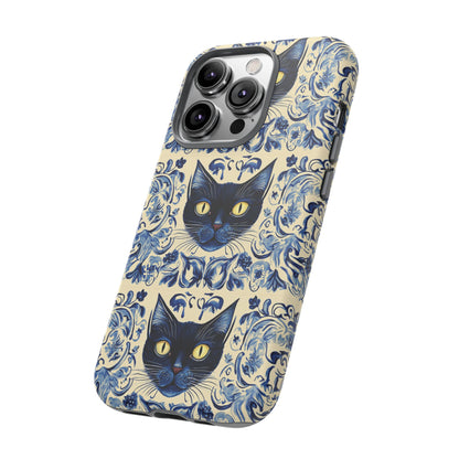 Tough Phone Cases - Mediterranean Tile Motif With Blue Cats