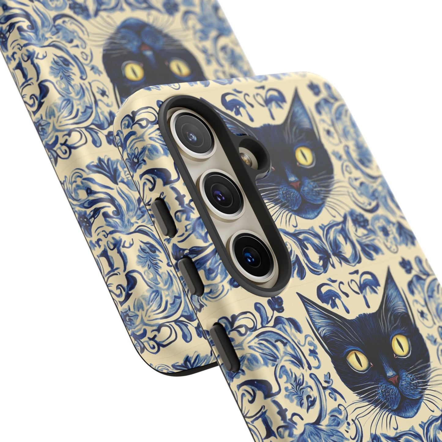 Tough Phone Cases - Mediterranean Tile Motif With Blue Cats