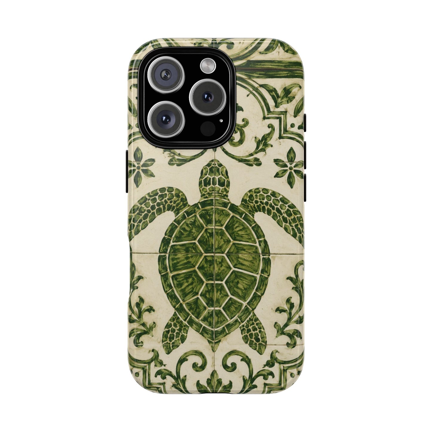 Green Azulejo Sea Turtle Phone Case | Portuguese Tile Coastal iPhone & Samsung Case