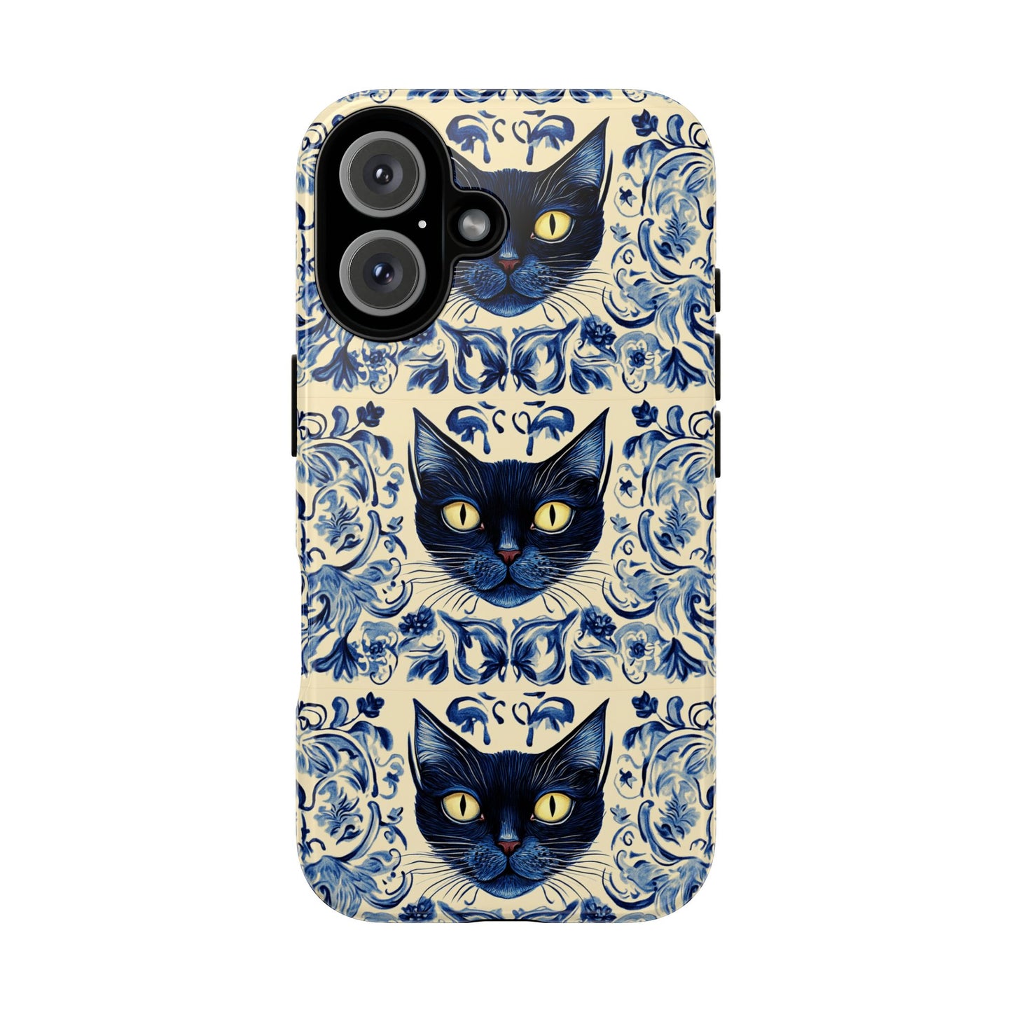 Tough Phone Cases - Mediterranean Tile Motif With Blue Cats