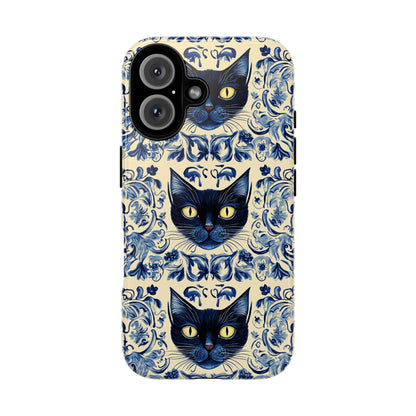 Tough Phone Cases - Mediterranean Tile Motif With Blue Cats