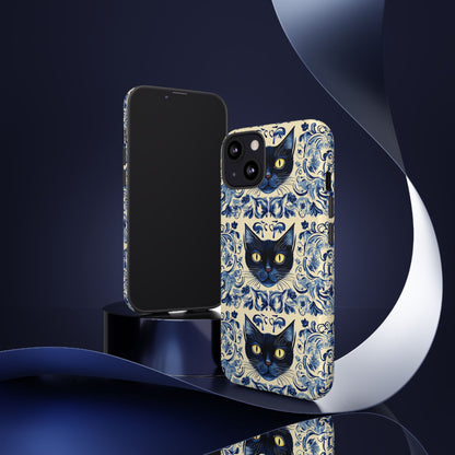 Tough Phone Cases - Mediterranean Tile Motif With Blue Cats