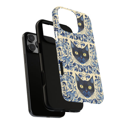 Tough Phone Cases - Mediterranean Tile Motif With Blue Cats