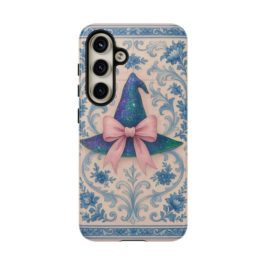 Phone Cases Witches Hat with Coquette Pink Bow in Azulejo Style